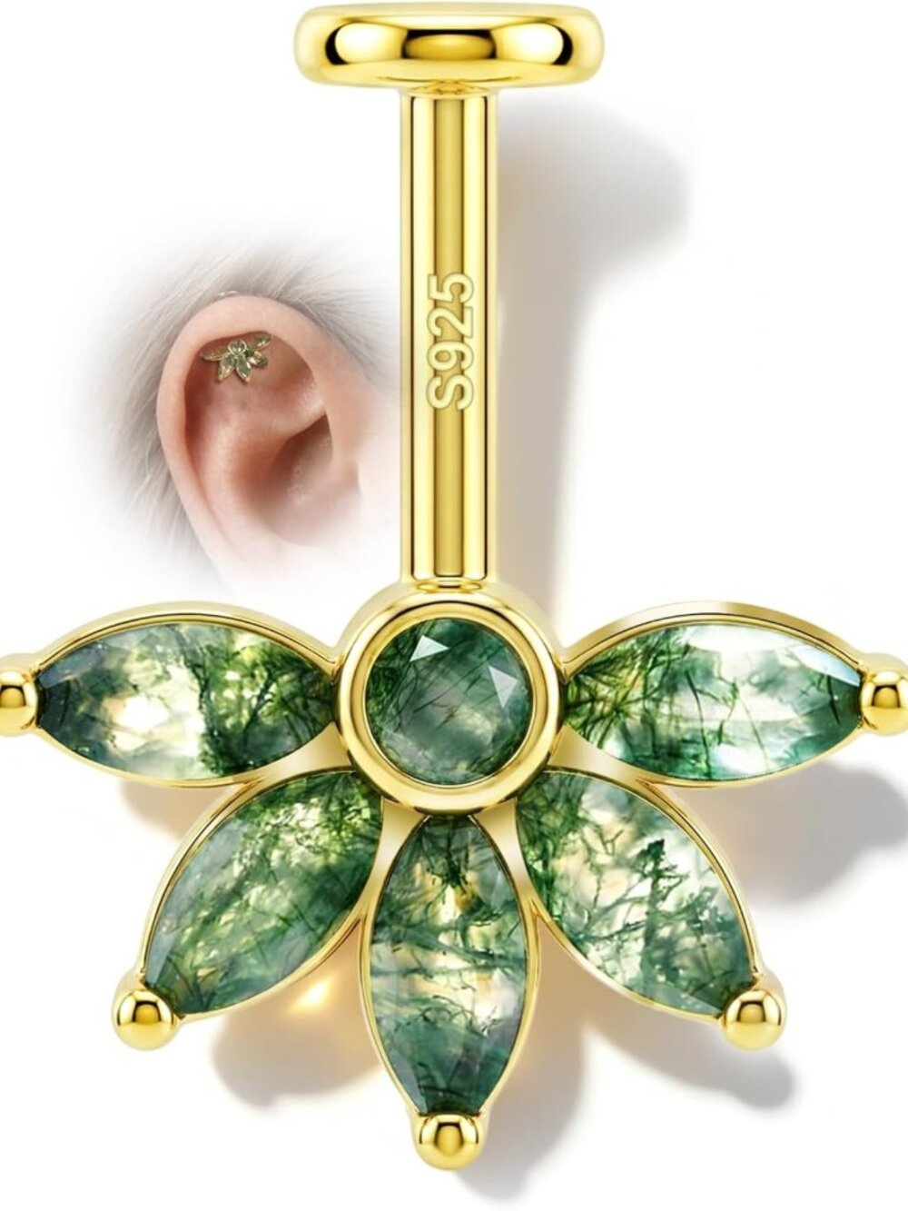 14K Gold Plated Helix Piercing Jewelry, Lotus Hidden Earrings, 16G Cartilage